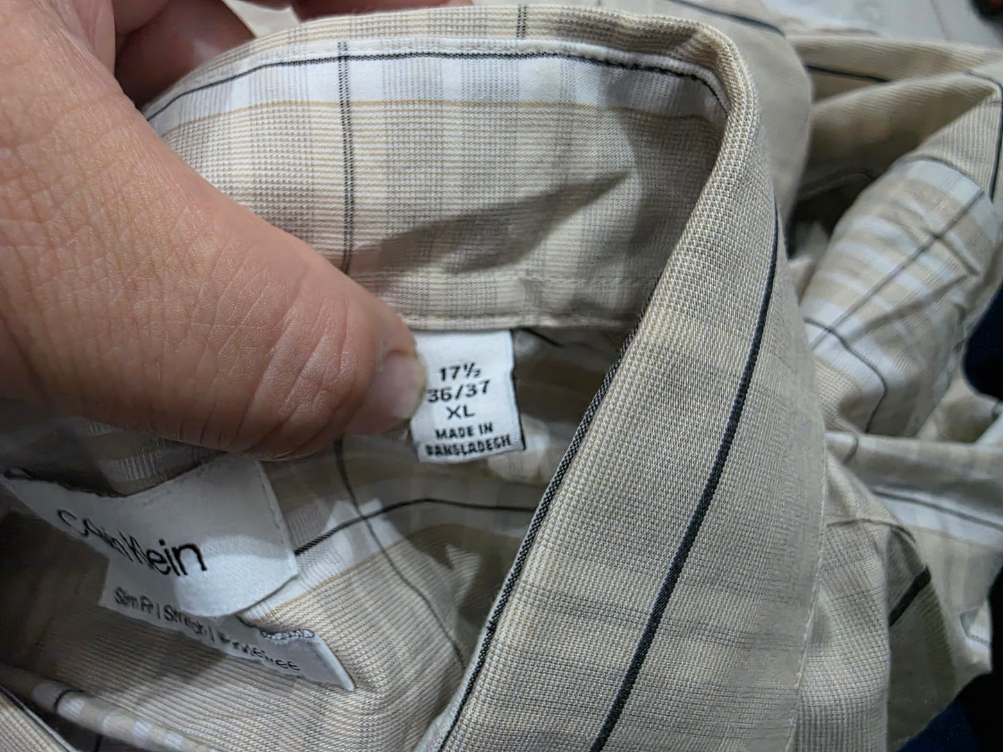 Camisa Calvin Klein Xgrande 17 1/2 36-37 Cuadro Cafe Slim