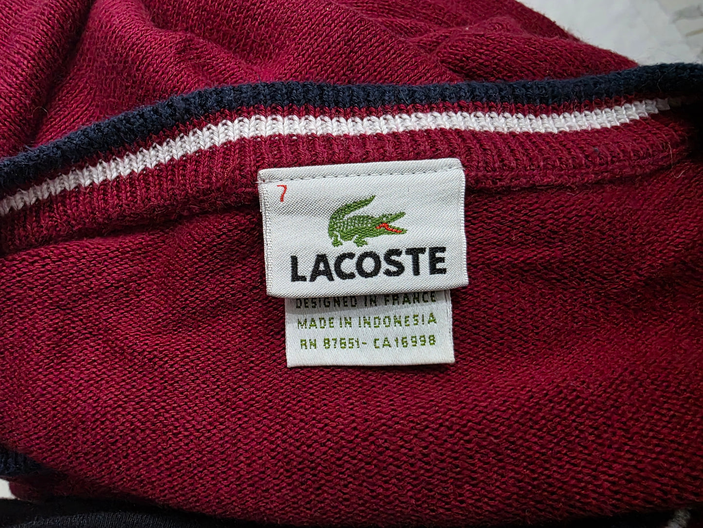 Sueter Lacoste 2xl Vino Escudo Manga Larga