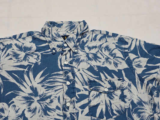 Camisa Manga Corta Ralph Lauren Mediana M Azul Palmeras Lino (Usado)