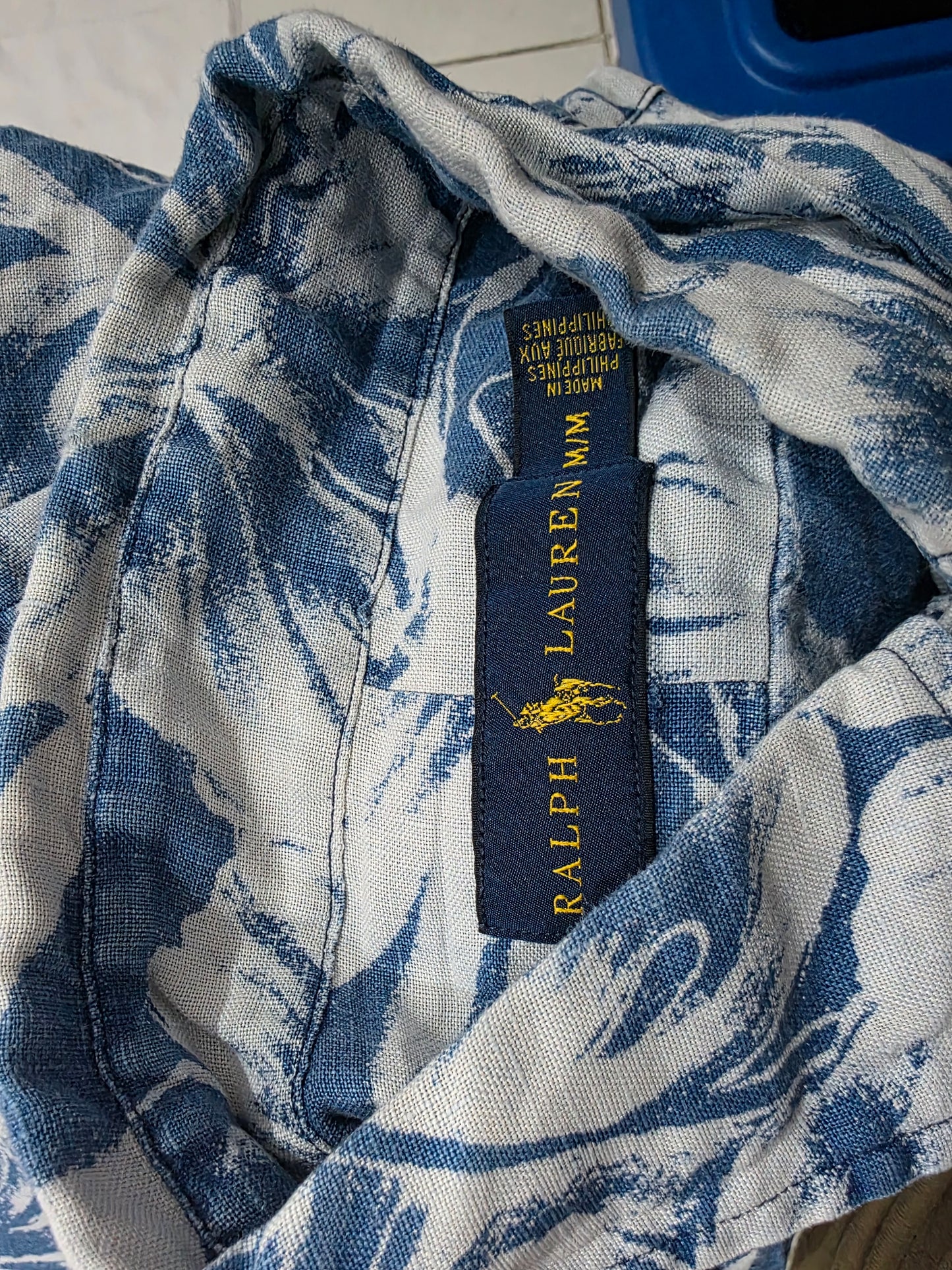 Camisa Manga Corta Ralph Lauren Mediana M Azul Palmeras Lino (Usado)