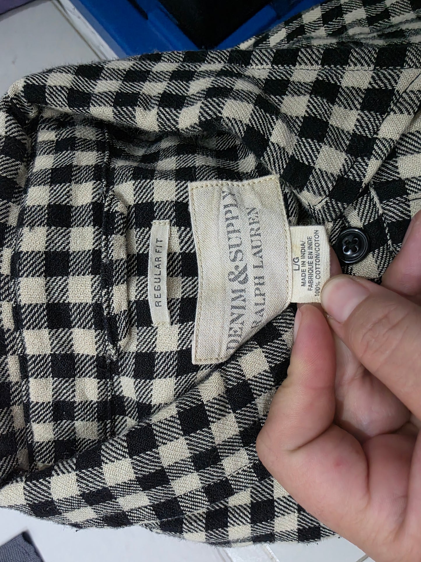 Camisa Regularfit Ralph Lauren Grande L Cuadro Beige Y Negro (Usado)