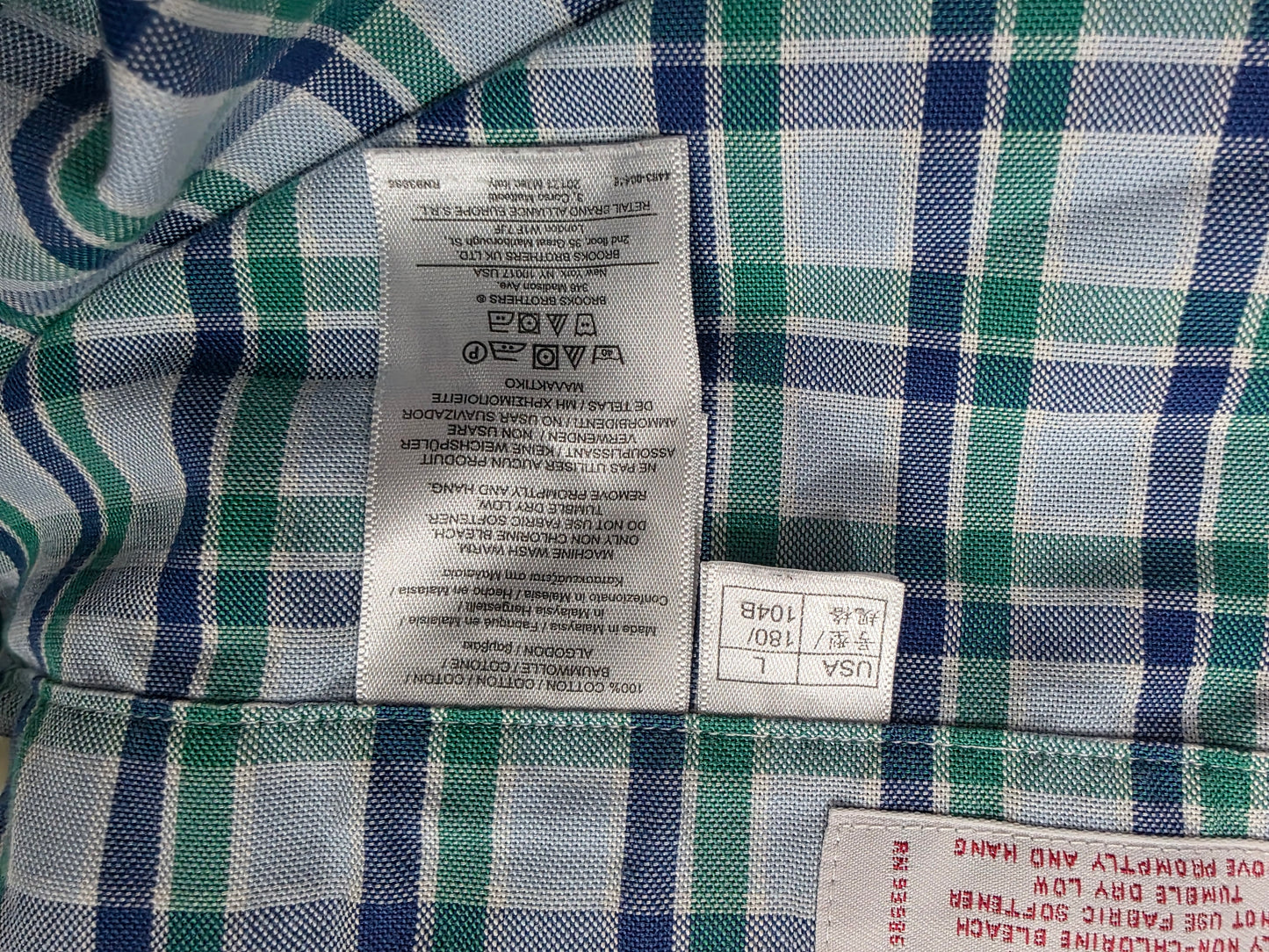 Camisa Brooks Brothers Grande L Cuadro Azul Y Verde