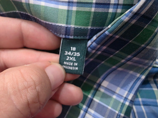Camisa Ralph Lauren 2xl Cuadro Azul Y Verde