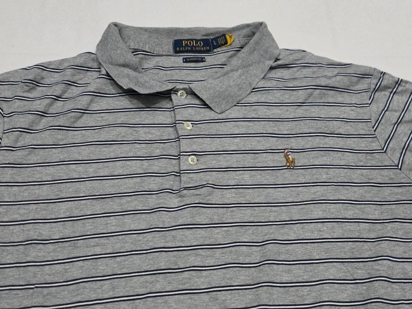 Playera Polo Ralph Lauren Grande L Gris Lineas