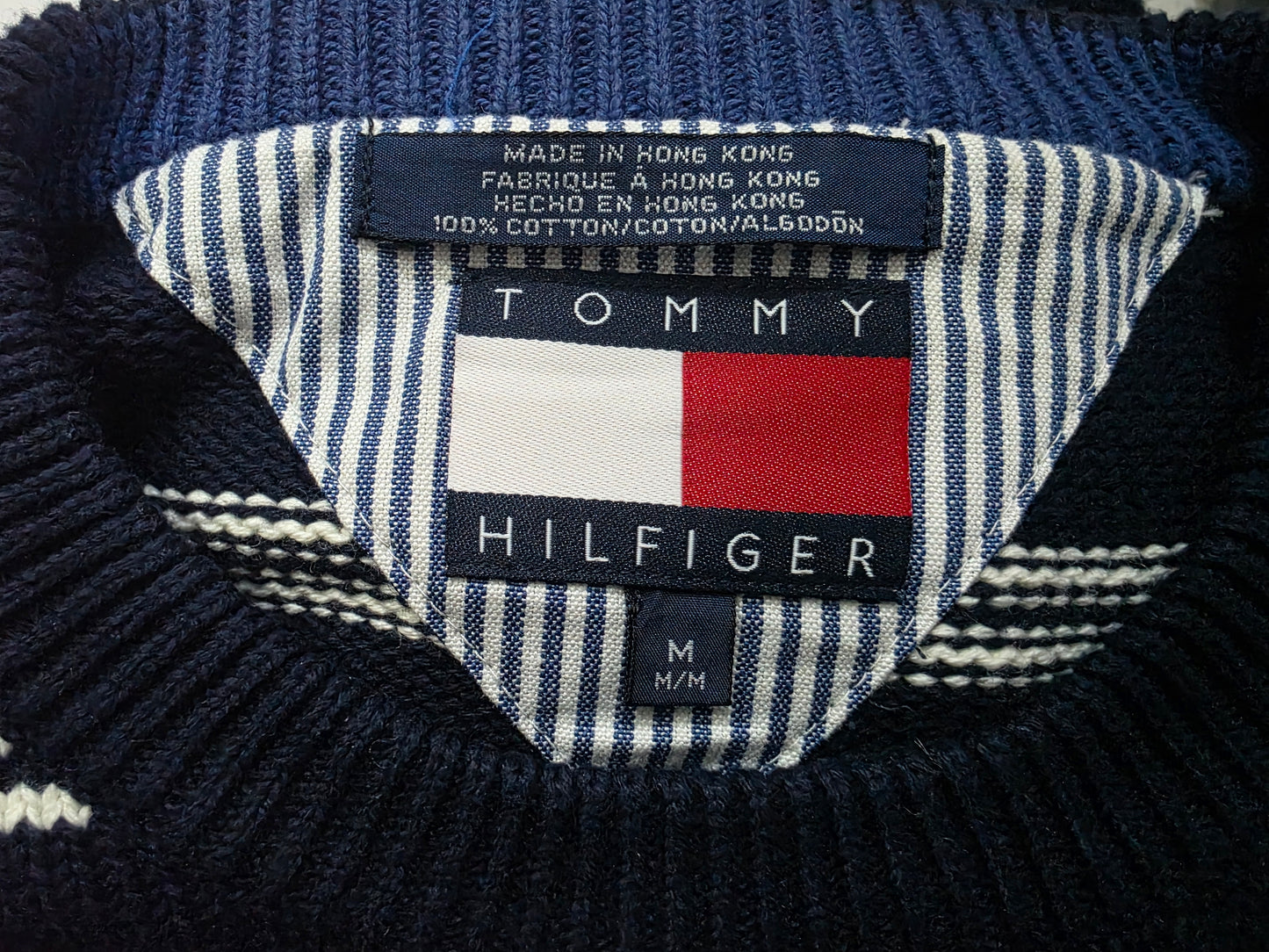 Sueter Vintage Tommy Hilfiger Mediana M Azul Lineas