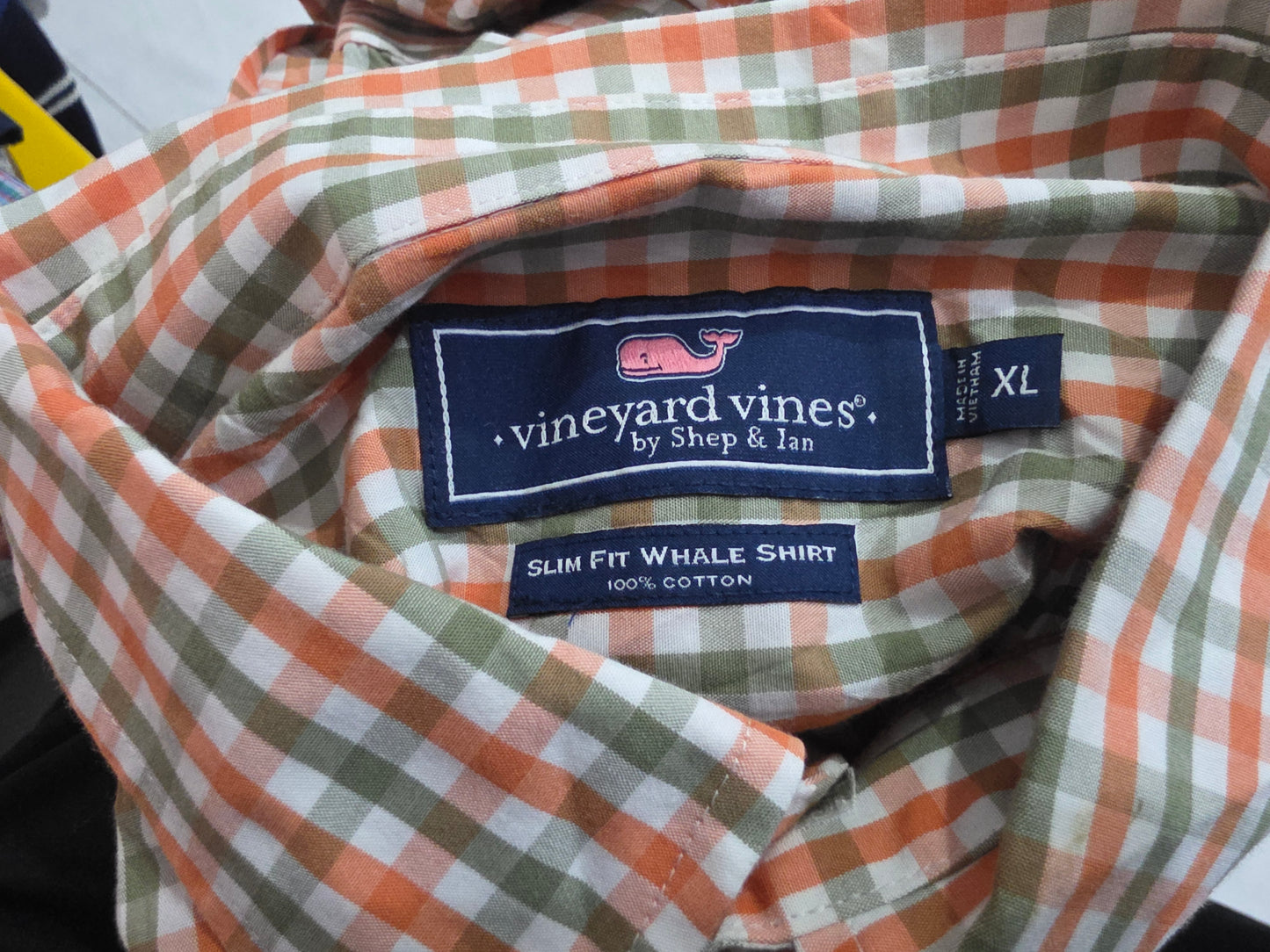 Camisa Vineyard Vines Xgrande Xl Cuadro Naranja Y Verde
