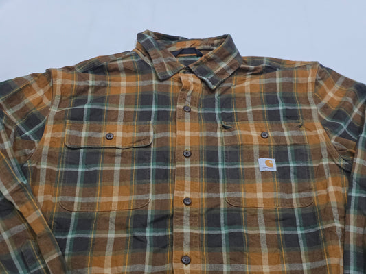 Camisa Carhartt Mediana M Cuadro Cafe Y Naranja Franela