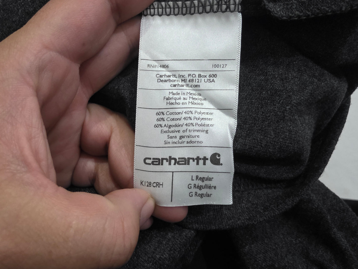 Playera Carhartt Grande L Gris Manga Larga