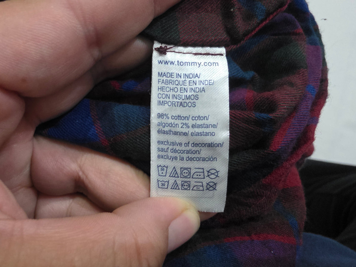 Camisa Tommy Hilfiger Xgrande Xl Cuadro Vino Y Azul