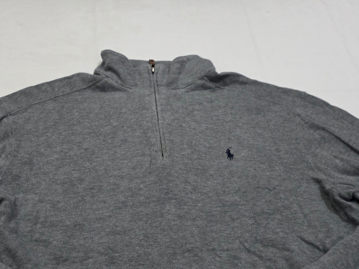 Sueter Ralph Lauren Xgrande Xl Gris Pony Azul Cierre Corto