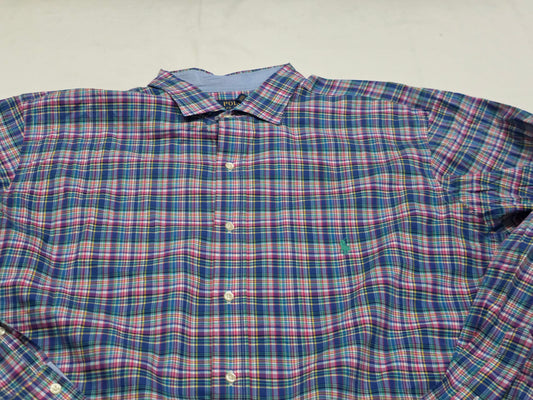 Camisa Ralph Lauren 2xl Alto Cuadro Rosa Y Azul
