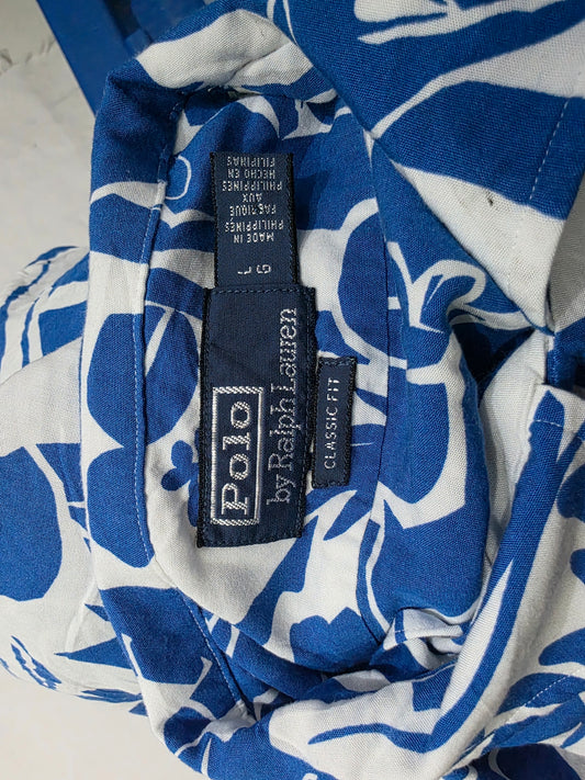 Camisa Ralph Lauren Grande L Blanca Figuras Azul Manga Corta