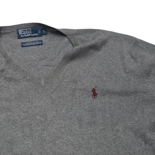 Sueter Ralph Lauren Grande L Gris Pony Vino Cuello V