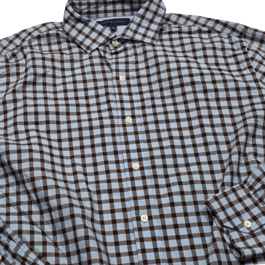 Camisa Tommy Hilfiger Grande L Cuadro Azul Y Cafe (Usado)