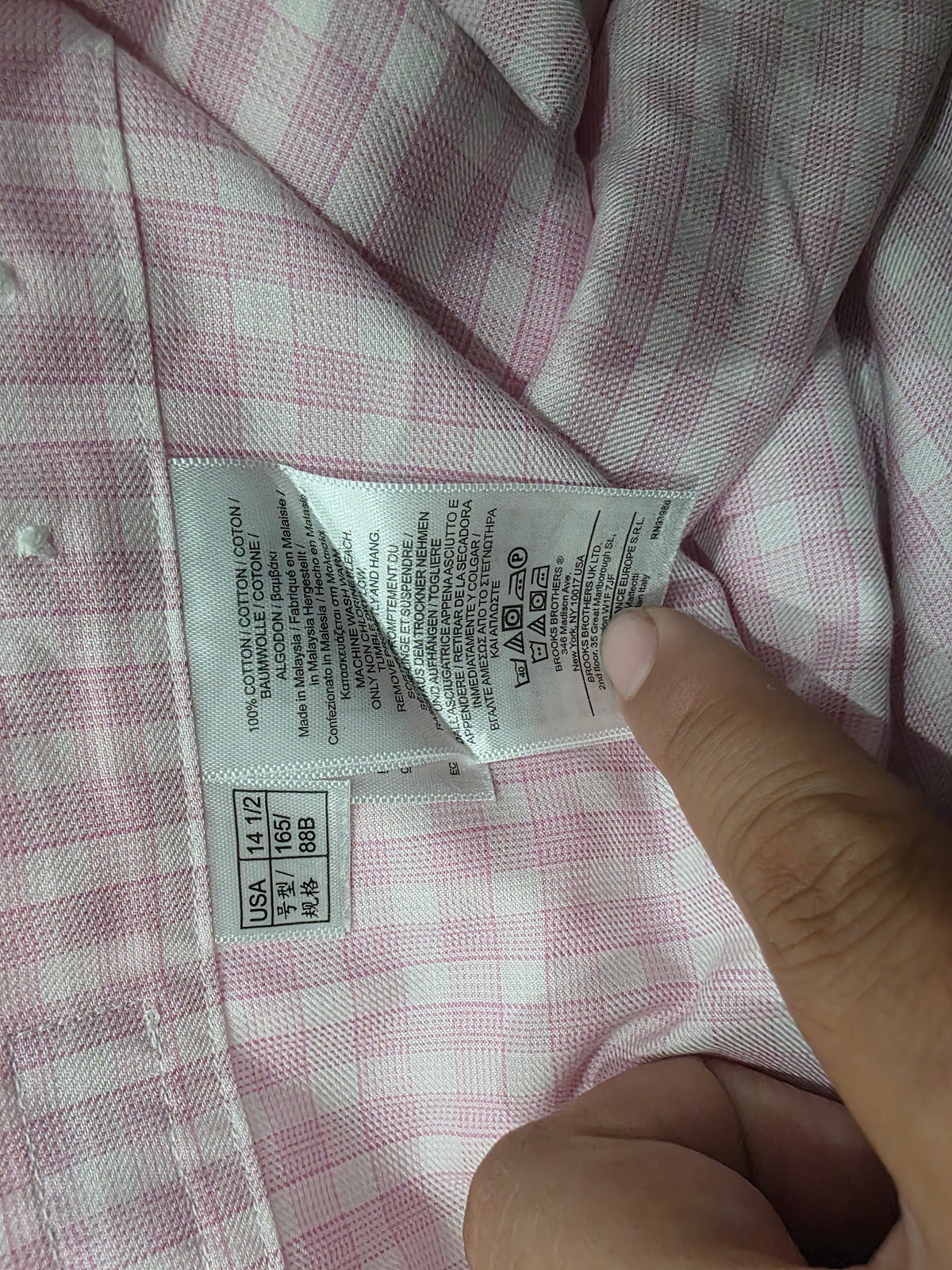 Camisa Brooks Brothers 14 1/2 2/3 Cuadro Rosa