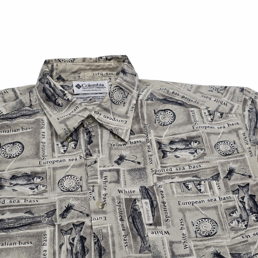 Camisa Columbia Mediana M Cafe Peces Manga Corta (Usado)