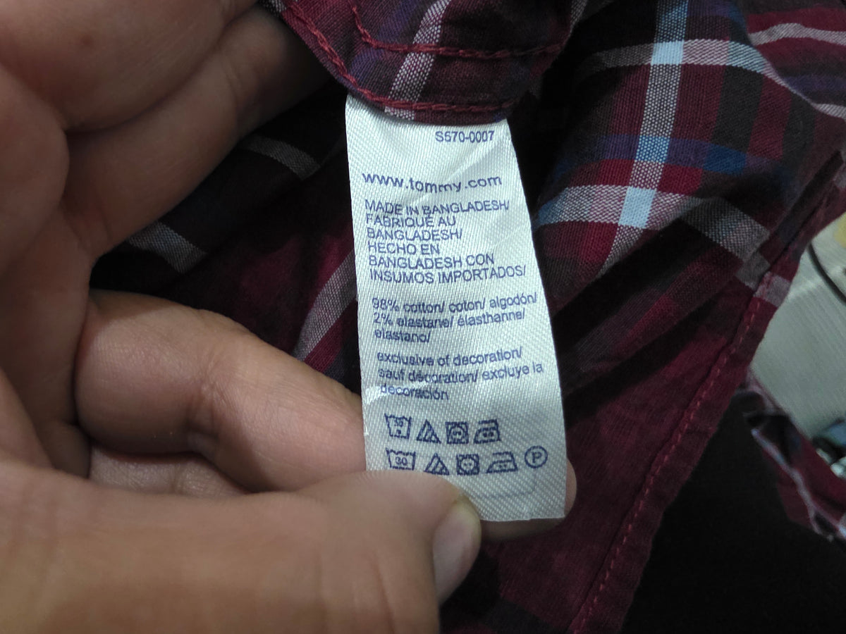 Camisa Tommy Hilfiger 2xl Regular Fit Stretch Cuadro Vino (Usado)