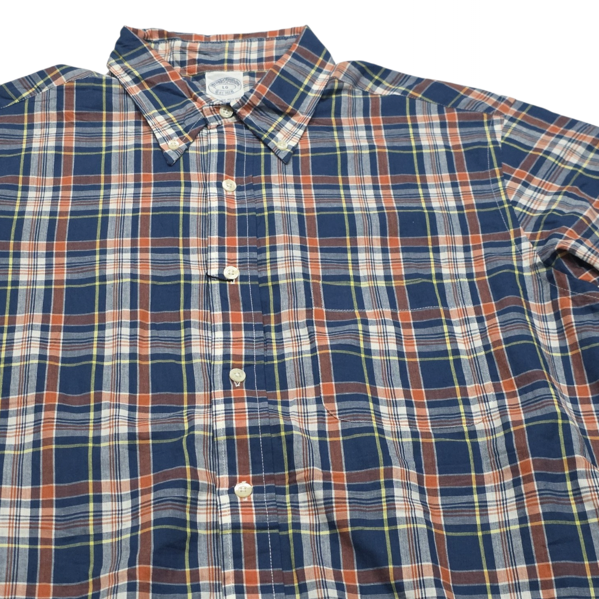 Camisa Brooks Brothers Grande L Slimfit Cuadro Azul Naranja (NUEVO)
