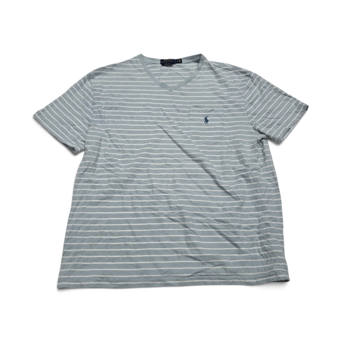 Playera Ralph Lauren Grande L Classic Fit Azul Claro Lineas (Usado)
