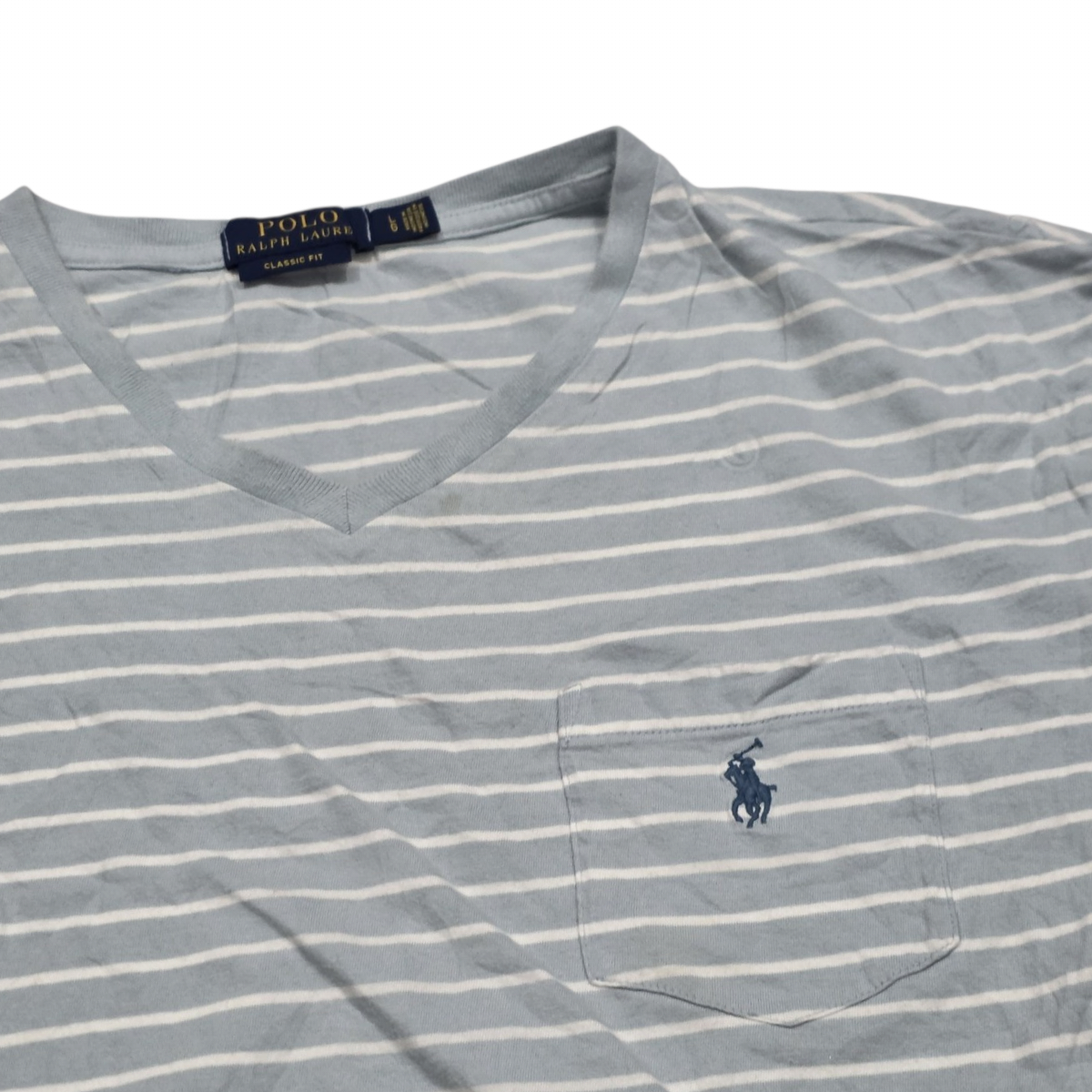 Playera Ralph Lauren Grande L Classic Fit Azul Claro Lineas (Usado)