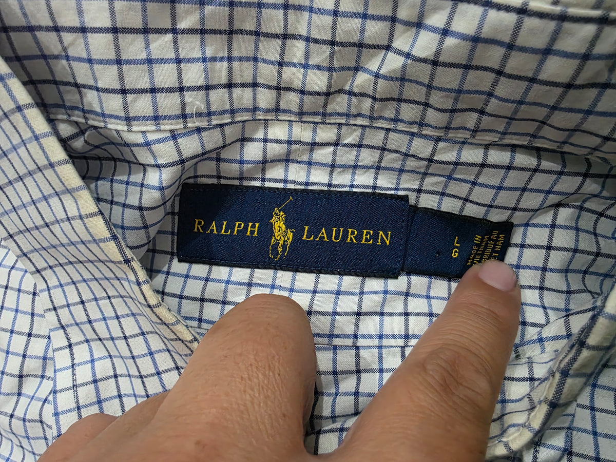 Camisa Ralph Lauren Grande L Blanca Pony Azul Cuadro (Usado)