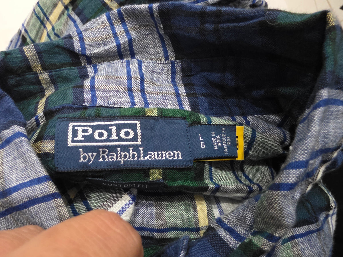 Camisa Ralph Lauren Grande L Custom Fit Verde Y Azul Lino (Usado)