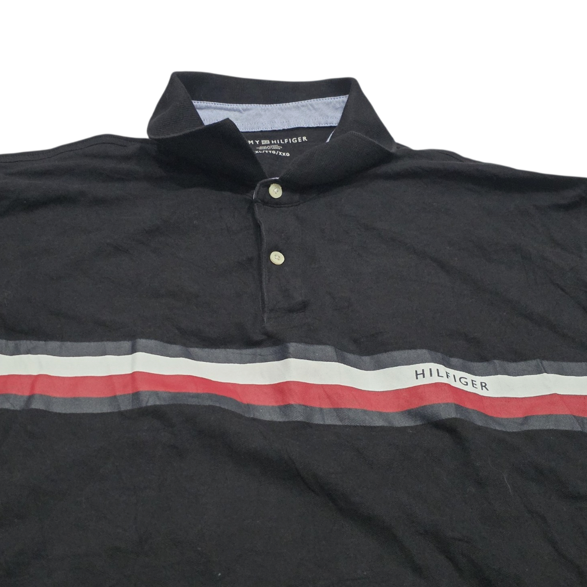 Playera Polo Tommy Hilfiger 2xl Negro Lineas (Usado)