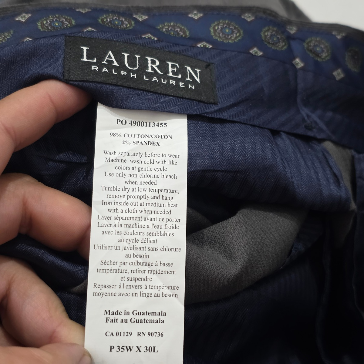 Pantalon Ralph Lauren 35x30 Recto Gris Pana