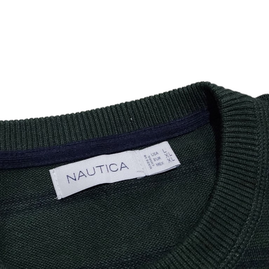 Sueter Nautica Grande L Verde Lineas Azules