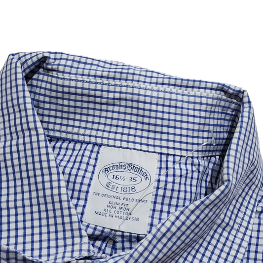 Camisa Brooks Brothers Grande 16 1/2 35 Slimfit Azul Cuadros