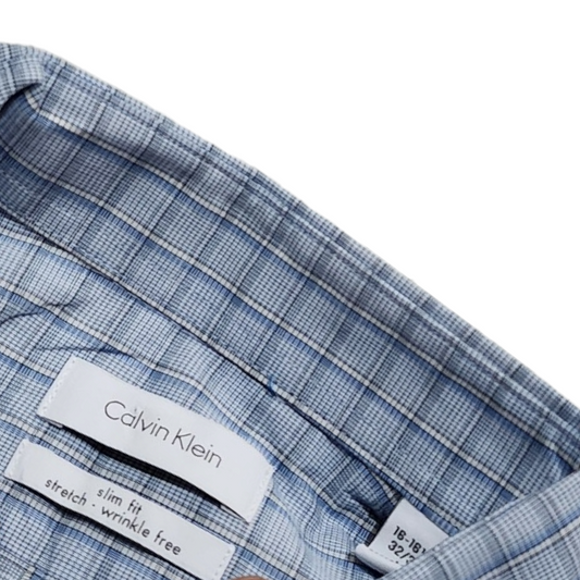 Camisa Calvin Klein Grande 16 1/2 32-33 Slimfit Azul Cuadro