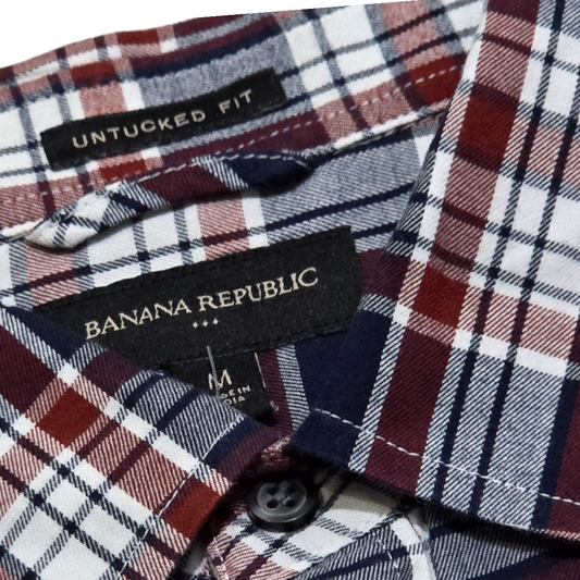 Camisa Banana Republic Mediana Untucked Fit Cuadro Rojo Azul