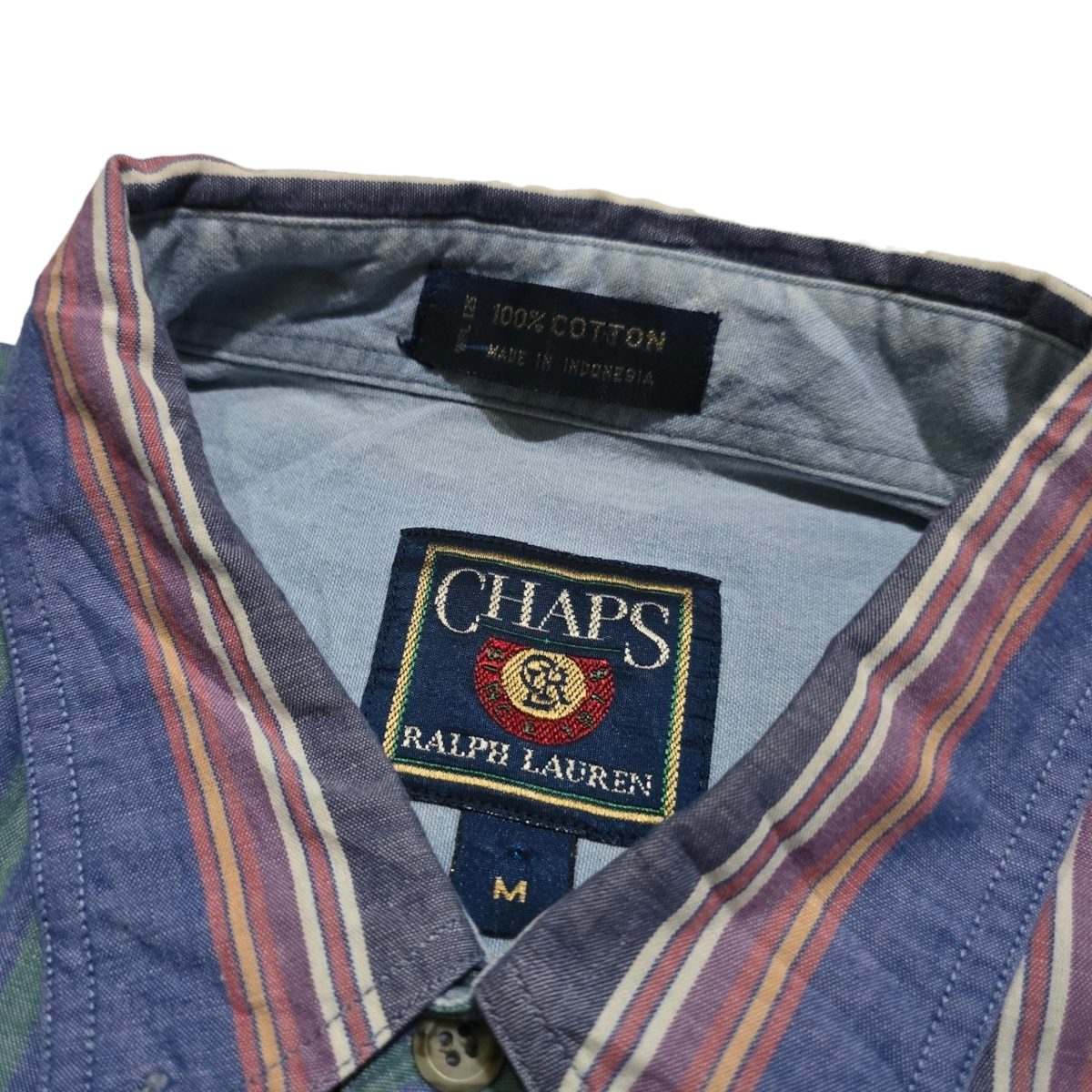 Camisa Chaps Ralph Lauren Mediana M Lineas Azul Vintage