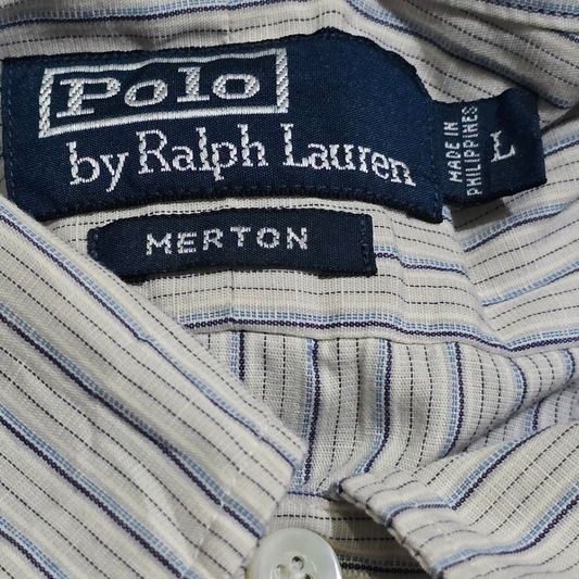 Camisa Ralph Lauren Merton Grande L Lineas Blanco Y Azul