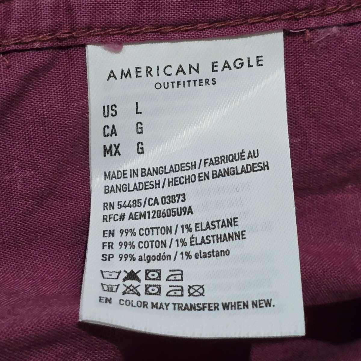Camisa Manga Corta American Eagle Grande L Vino