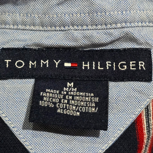 Playera Polo Tommy Hilfiger Mediana Azul Lineas Rojo Vintage