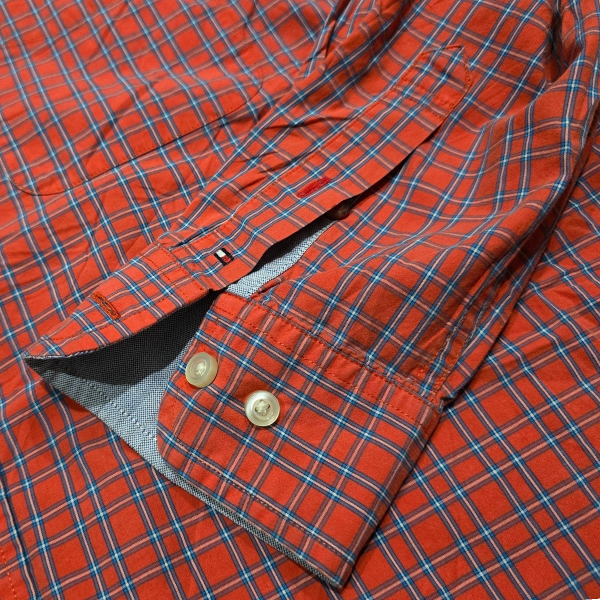Camisa Tommy Hilfiger Grande L Classic Fit Cuadro Naranja
