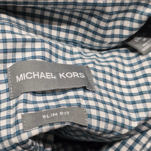 Camisa Michael Kors Mediana 15 1/2 34-35 Cuadro Blanco Azul