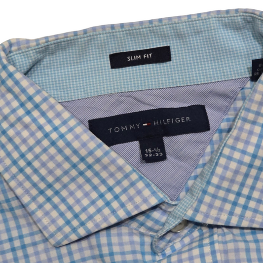 Camisa Tommy Hilfiger Mediana 15 1/2 32-33 Azul Claro Cuadro