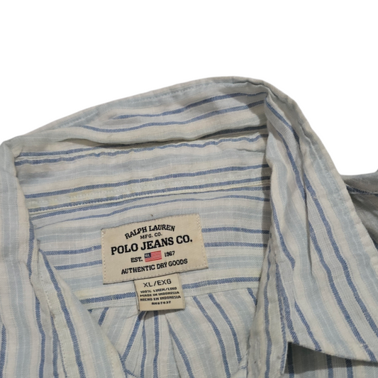 Camisa Ralph Lauren Xgrande Xl Lineas Azules Lino