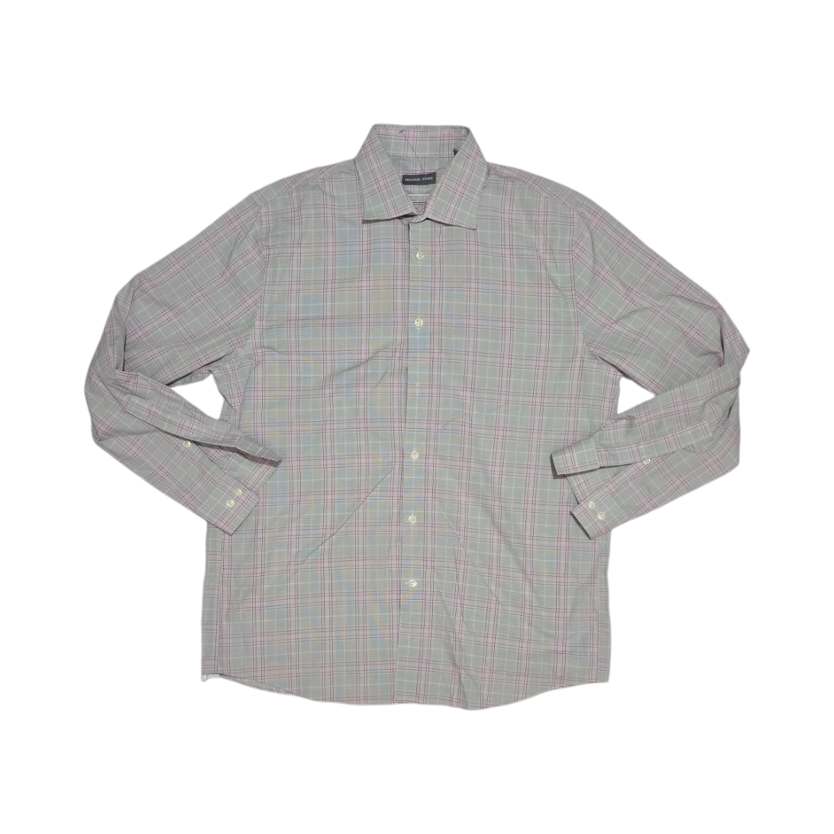 Camisa Michael Kors Grande 16 32-33 Regular Fit Cuadro Gris