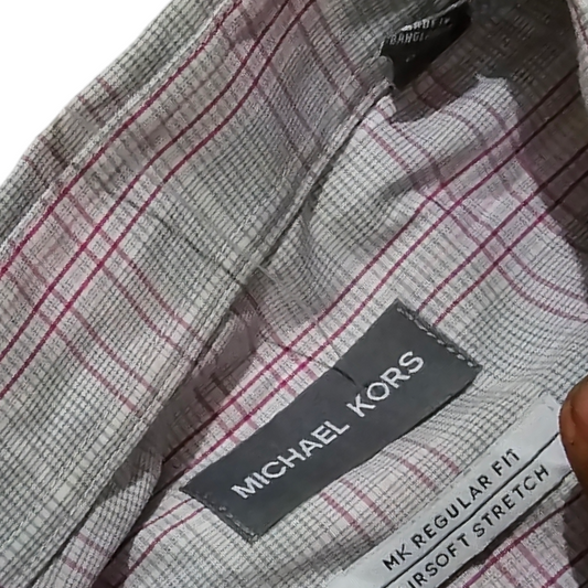 Camisa Michael Kors Grande 16 32-33 Regular Fit Cuadro Gris
