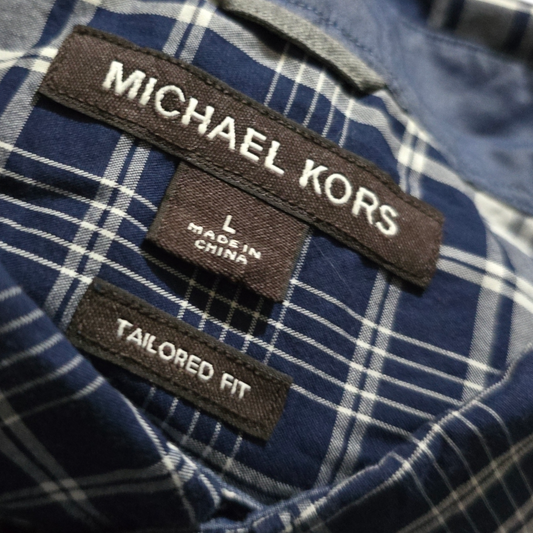 Camisa Michael Kors Grande L Tailored Fit Lineas Azul (Usado)