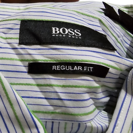 Camisa Hugo Boss Regular Fit Grande L Blanca Lineas Verdes (Usado)