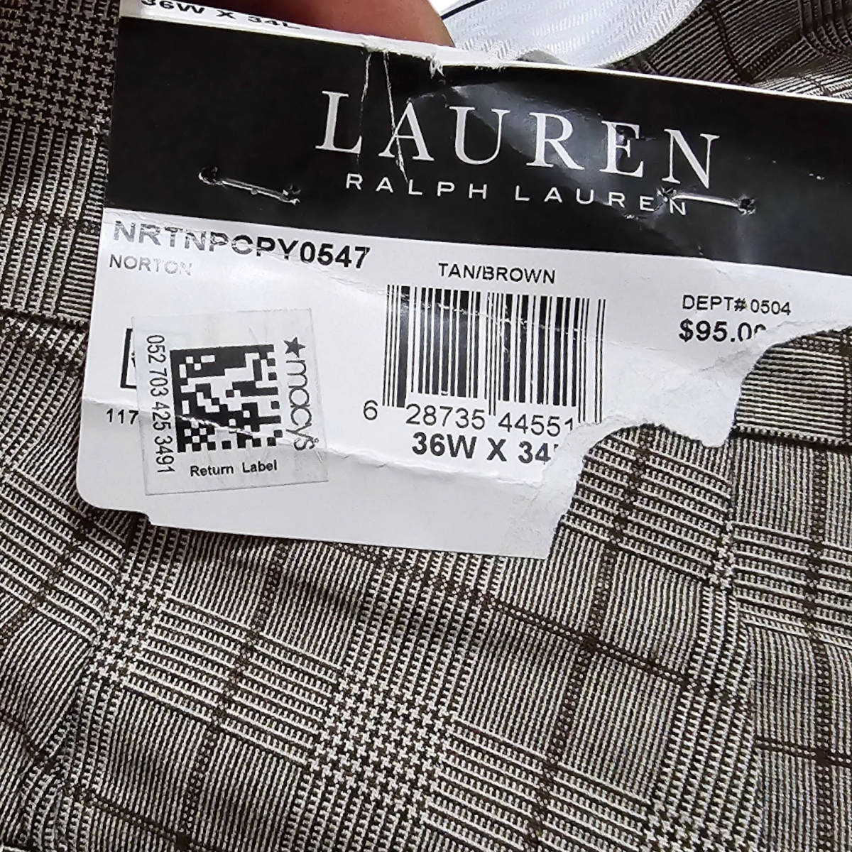 Pantalon Ralph Lauren 36x34 Recto Cafe Cuadros