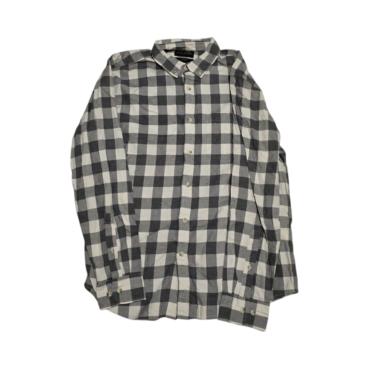 Camisa Banana Republic Grande L Untucked Fit Cuadro Gris