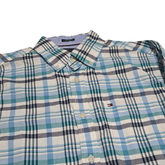 Camisa Tommy Hilfiger Chico S Custom Fit Cuadro Azul Claro
