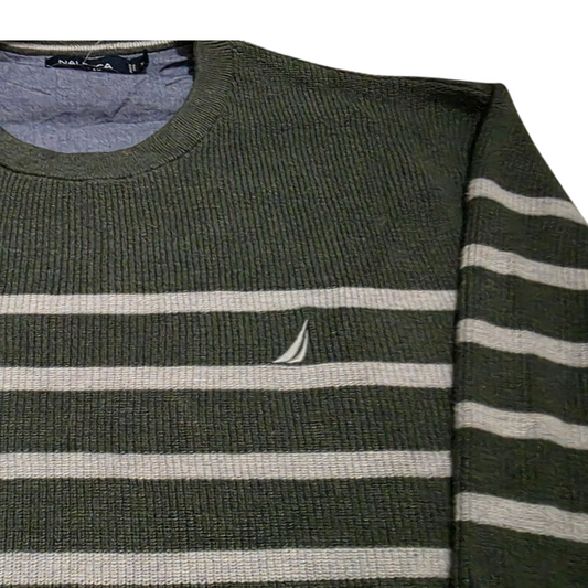 Sueter Nautica Xgrande Xl Verde Lineas Gris