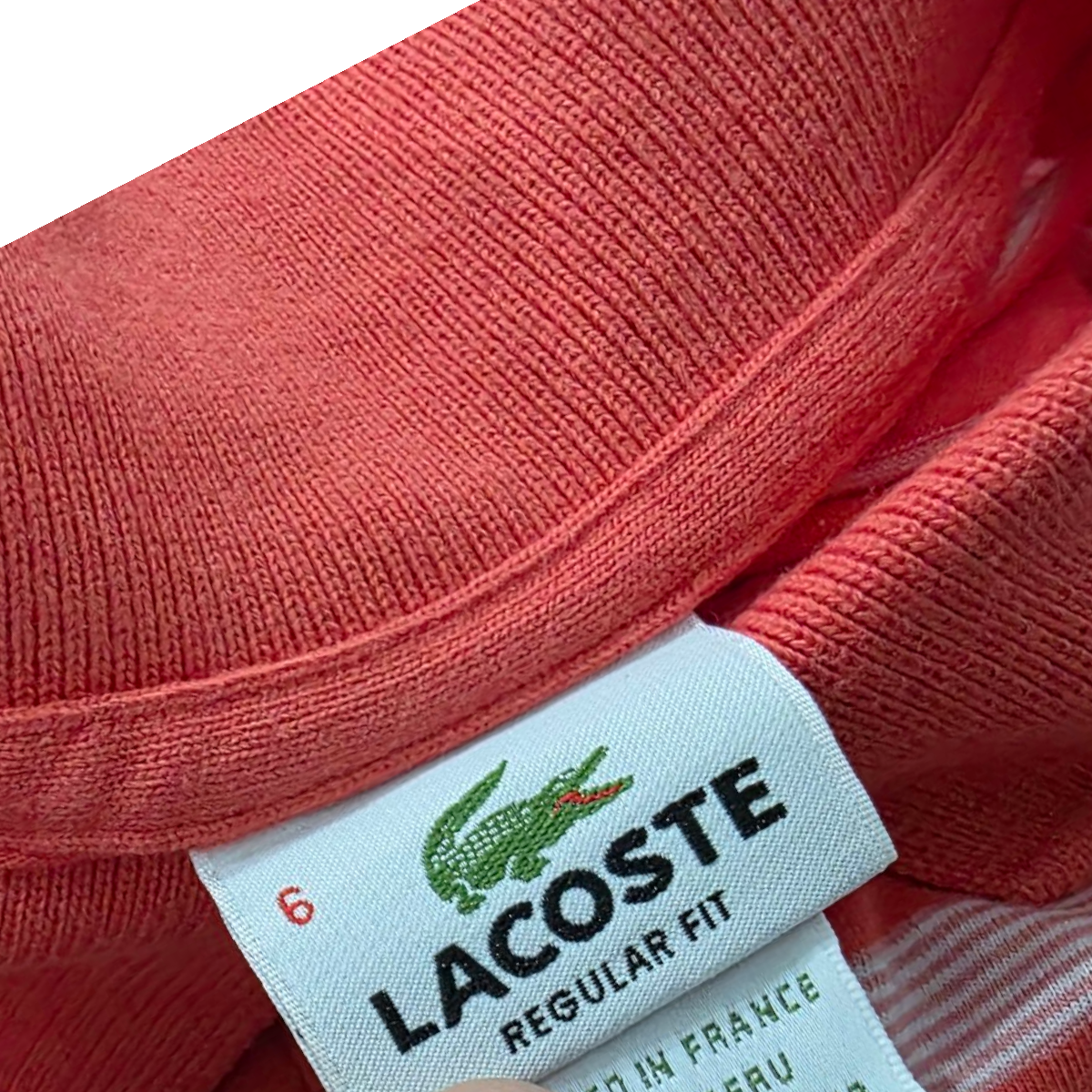 Playera Polo Lacoste Xgrande Fr6 Coral Lineas Regular Fit