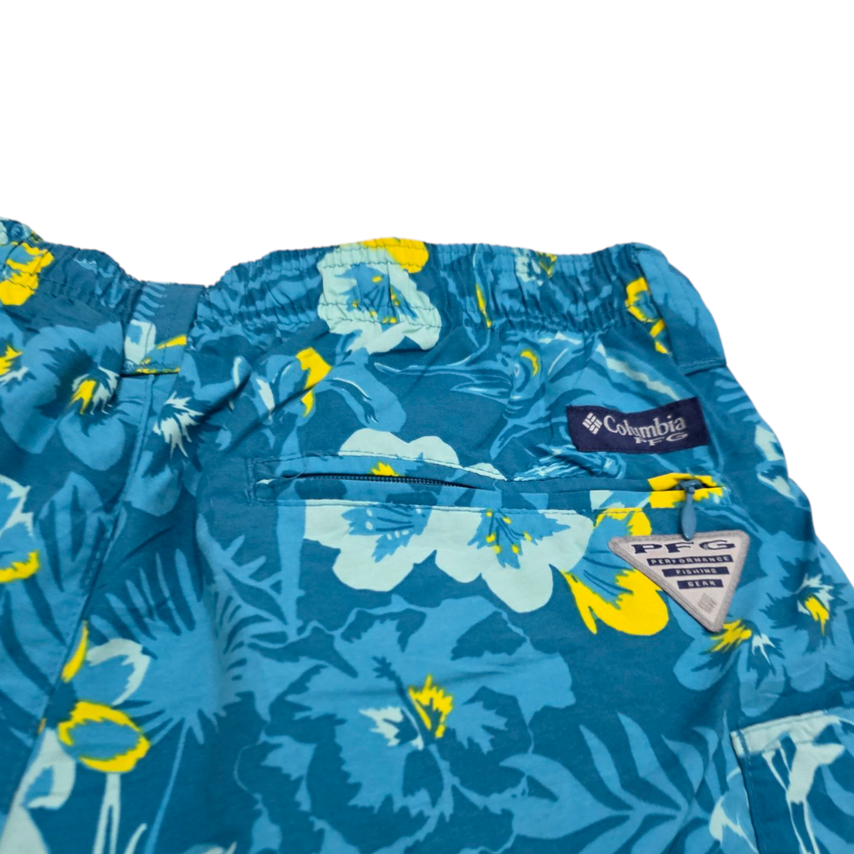 Bermuda Columbia Pfg Mediana M Azul Con Malla Floreado
